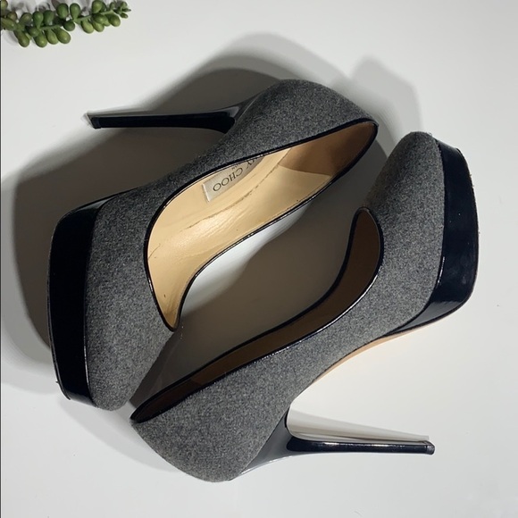 Jimmy Choo Felt Round Toe Platform Stiletto heels size 7 grey black - Picture 5 of 8